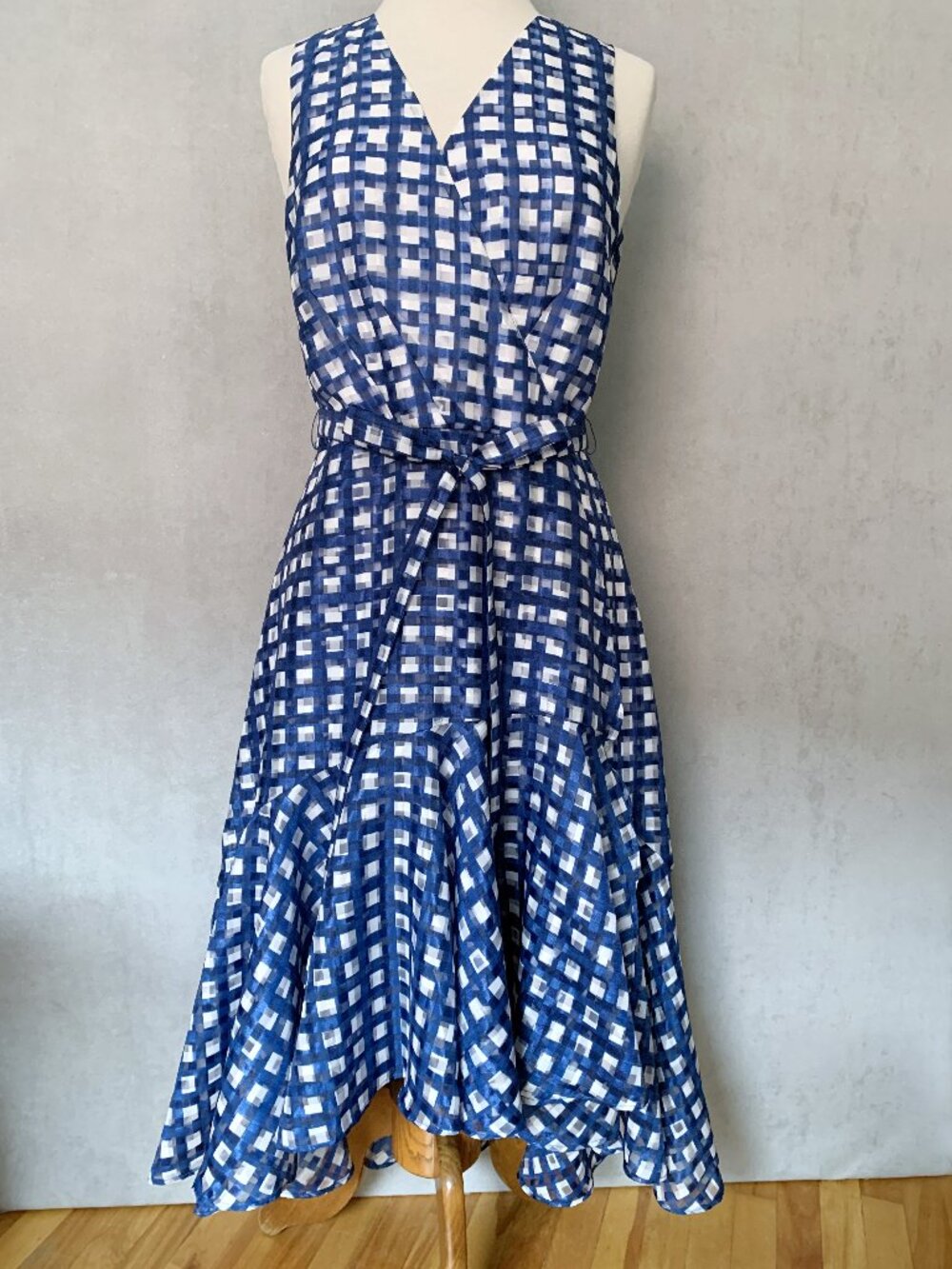 ABS Collection Royal Blue & White Faux Wrap Dress | Size 6
